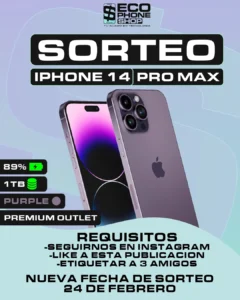 Imagen promocional del sorteo iPhone 14 Pro Max 1TB organizado por EcoPhoneShop en Argentina. Participación gratuita hasta el 24 de febrero.