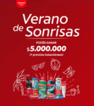 Imagen promocional de la Promo Colgate Verano de Sonrisas, con detalles sobre los premios semanales y el premio mayor de $5.000.000. Instrucciones para participar en la promoción.