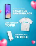 Imagen promocional del sorteo de Topik Celulares con detalles sobre cómo participar para ganar un Samsung A05 y otros premios.