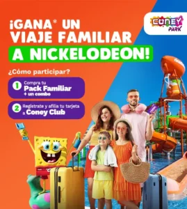 Imagen promocional de la Promo Coney Park 2025 con información sobre el sorteo de un viaje todo incluido a Punta Cana y los pasos para participar.