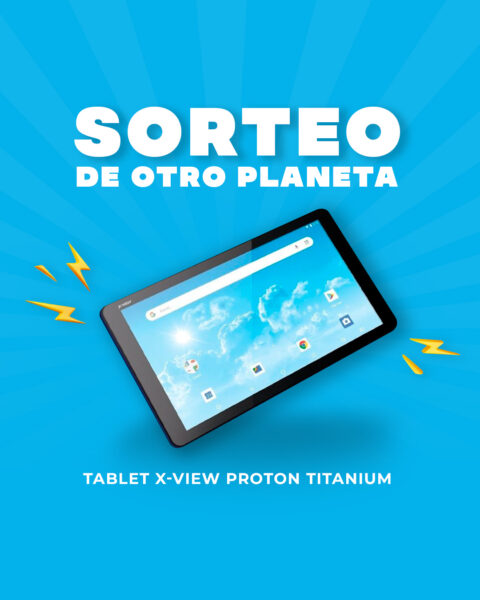 Imagen promocional del sorteo de Chemes con una Tablet X-View Proton Titanium como premio, junto con las instrucciones para participar en Instagram.