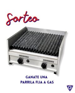 Imagen promocional del Sorteo Cook&Food 2025, donde se muestra la parrilla fija a gas CFP 60 que podés ganar. Participá gratis siguiendo los pasos indicados y enterate si sos el ganador el 10 de marzo de 2025.