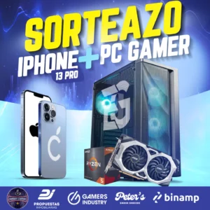 Imagen promocional del Sorteo Empeño Gamer 2025, donde se sortean una PC Gamer y un iPhone 13 Pro entre los participantes.