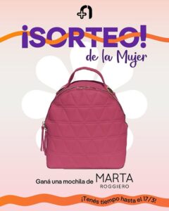 Imagen promocional del Sorteo Farmacia Del Sanatorio 2025 con detalles sobre cómo participar para ganar una mochila de Marta Roggiero. Fecha límite: 17 de marzo.