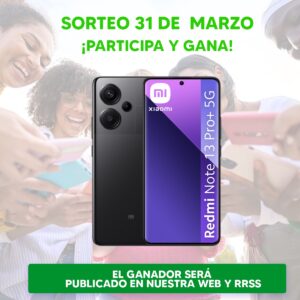 Imagen promocional del Sorteo Migractec 2025 en Perú. Se sortea un Xiaomi Redmi Note 13 Pro+ 5G. Instrucciones para participar: seguir en redes, compartir y etiquetar amigos.