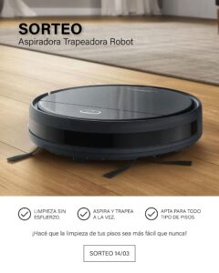 Imagen promocional del Sorteo The Flooring Company 2025 con el premio: una aspiradora trapeadora robot.