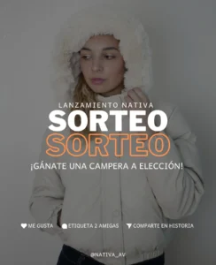 Imagen promocional del Sorteo de Campera Nativa con detalles de participación y fecha de anuncio del ganador.