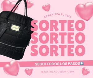 Imagen del sorteo de una mochila NenaJuana Puffer organizada por Zafiro Accesorios. La promoción es válida en Argentina y finaliza el 16 de marzo de 2025.